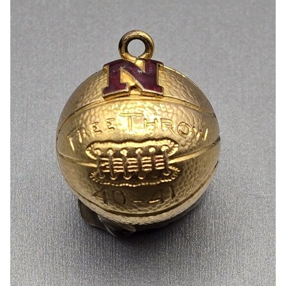 Estate Jewelry - VTG 1940s 10k Gold Filled Nebraska Free Throw Basketball Pendant Sports Charm